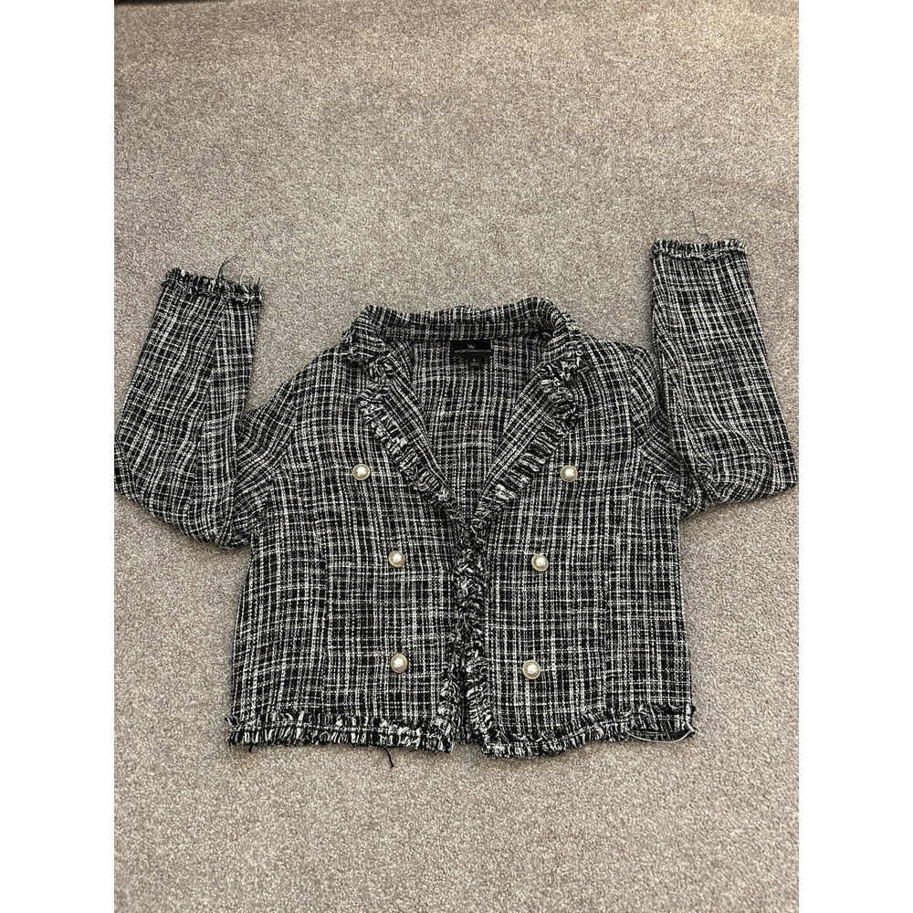 VTG Old Money Worthington Tweed Blazer Women Large Black White Excellent Cropped